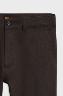 Slim-fit chinos in moulin&eacute; cotton-blend twill, Dark Brown