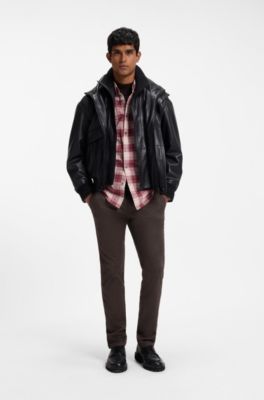Slim-fit chinos in moulin&eacute; cotton-blend twill, Dark Brown
