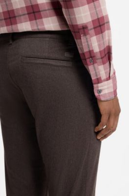 Slim-fit chinos in moulin&eacute; cotton-blend twill, Dark Brown