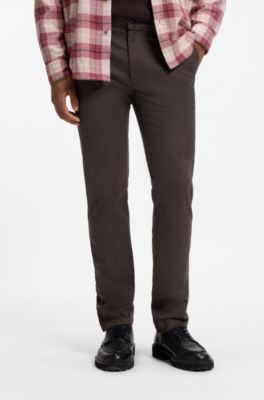 Slim-fit chinos in moulin&eacute; cotton-blend twill, Dark Brown
