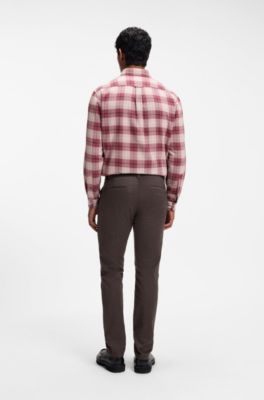 Slim-fit chinos in moulin&eacute; cotton-blend twill, Dark Brown