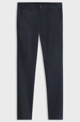 Slim-fit chinos in moulin&eacute; cotton-blend twill, Dark Blue