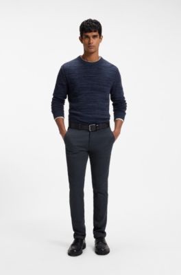 Slim-fit chinos in moulin&eacute; cotton-blend twill, Dark Blue