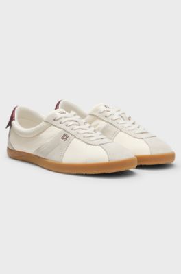 Lowtop Sneakers mit Veloursleder-Details, Hellbeige
