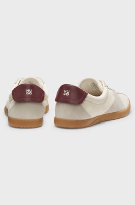 Lowtop Sneakers mit Veloursleder-Details, Hellbeige