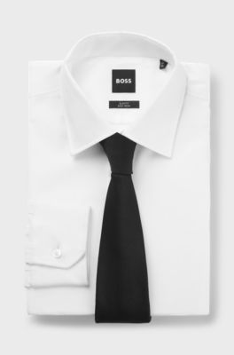 Silk tie with solid weave, Black