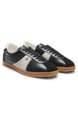 Leather sneakers with suede and zigzag details, Black