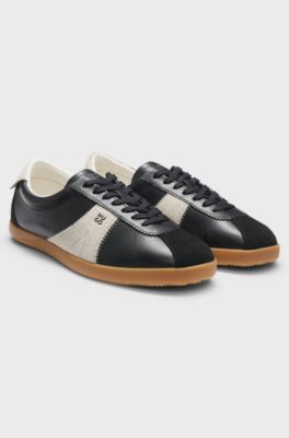 Leather sneakers with suede and zigzag details, Black