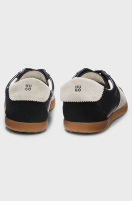 Leather sneakers with suede and zigzag details, Black