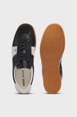 Leather sneakers with suede and zigzag details, Black