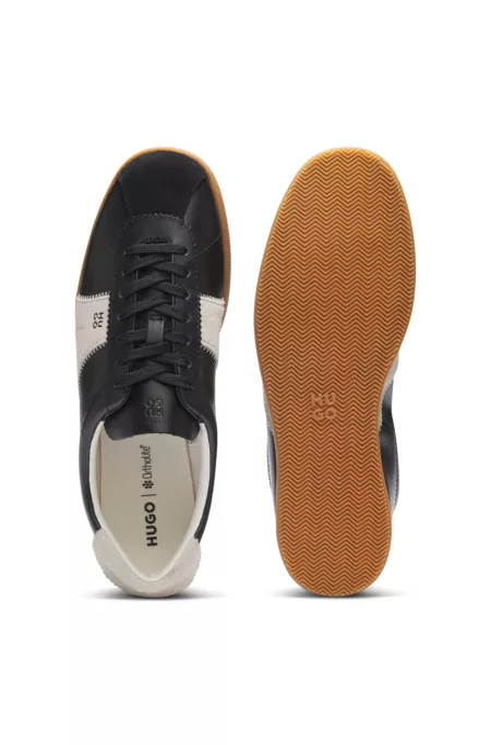 Baskets en cuir avec détails en cuir suédé et en zigzag