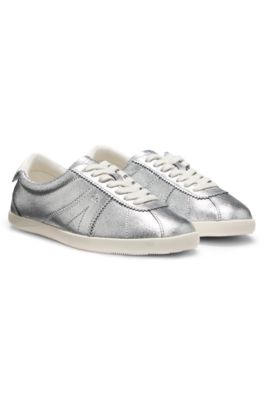 Metallic-effect trainers in leather, Silver