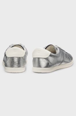 Metallic-effect trainers in leather, Silver