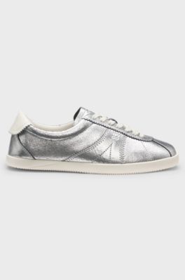 Metallic-effect trainers in leather, Silver
