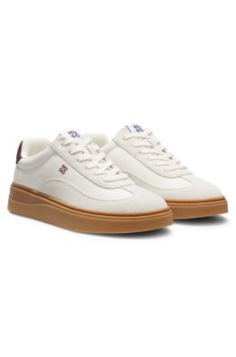 Suede-and-canvas trainers with logo details, White
