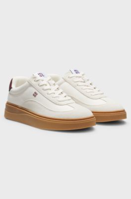 Suede-and-canvas trainers with logo details, White