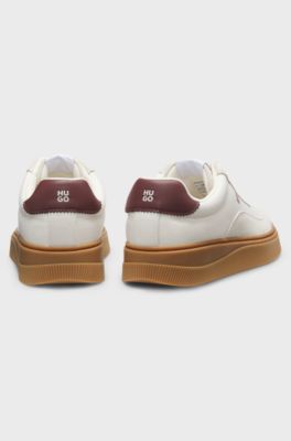 Suede-and-canvas trainers with logo details, Natural