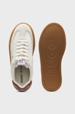 Suede-and-canvas trainers with logo details, Natural