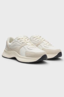 Trainers in canvas, leather and suede, Light Beige