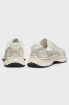 Trainers in canvas, leather and suede, Light Beige