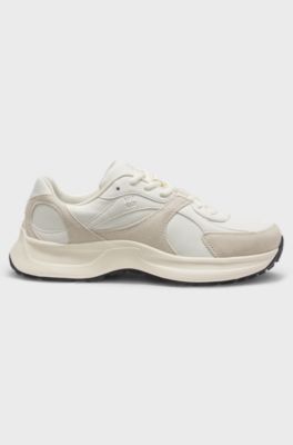 Trainers in canvas, leather and suede, Light Beige