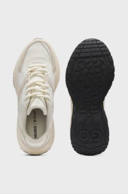 Trainers in canvas, leather and suede, Light Beige