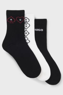 Three-pack of patterned socks in a cotton blend, White / Black