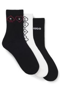 Three-pack of patterned socks in a cotton blend, White / Black