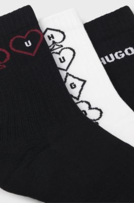 Three-pack of patterned socks in a cotton blend, White / Black