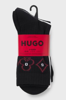 Three-pack of patterned socks in a cotton blend, White / Black