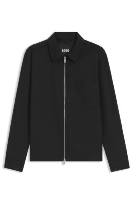 Zip-up jacket in virgin wool, Black