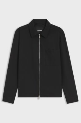 Zip-up jacket in virgin wool, Black