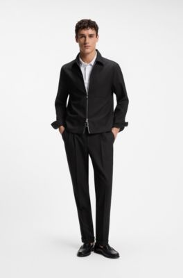 Zip-up jacket in virgin wool, Black