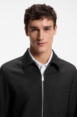 Zip-up jacket in virgin wool, Black