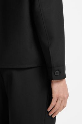 Zip-up jacket in virgin wool, Black