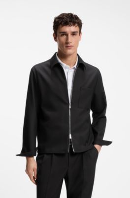 Zip-up jacket in virgin wool, Black