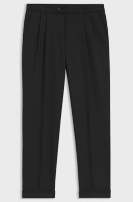 Dubbelgeplooide broek van scheerwol, Zwart