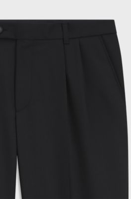 Dubbelgeplooide broek van scheerwol, Zwart