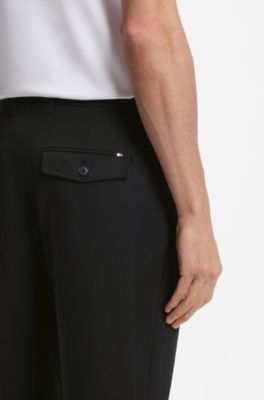 Dubbelgeplooide broek van scheerwol, Zwart