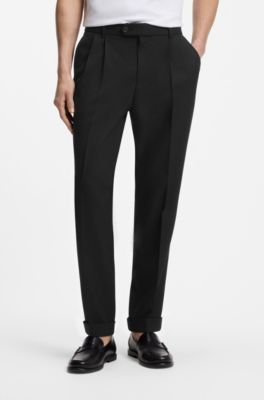Double-pleat trousers in virgin wool, Black