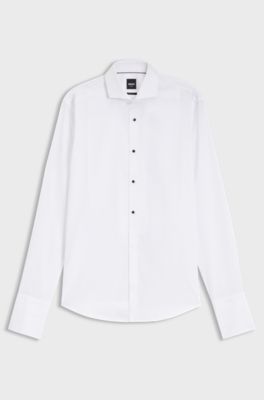 BOSS ONE Regular-fit shirt in wrinkle-free cotton poplin, White