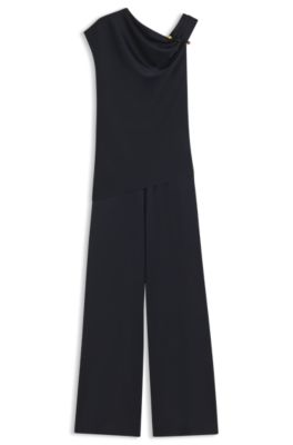Straight-leg jumpsuit with pin and gathered detail, Dark Blue