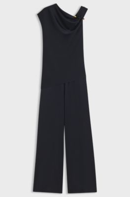 Straight-leg jumpsuit with pin and gathered detail, Dark Blue