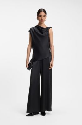 Straight-leg jumpsuit with pin and gathered detail, Dark Blue