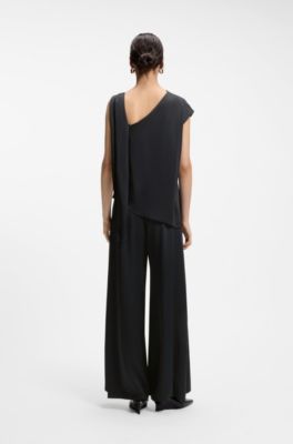 Straight-leg jumpsuit with pin and gathered detail, Dark Blue