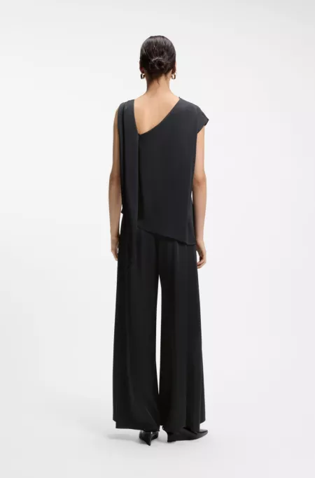 Straight-leg jumpsuit with pin and gathered detail