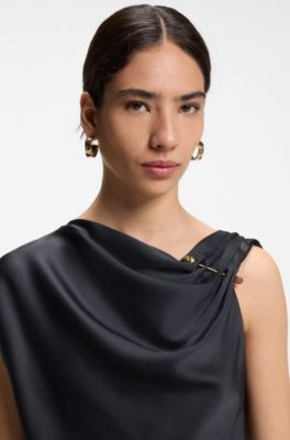 Straight-leg jumpsuit with pin and gathered detail, Dark Blue