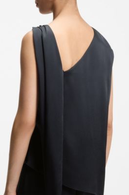 Straight-leg jumpsuit with pin and gathered detail, Dark Blue