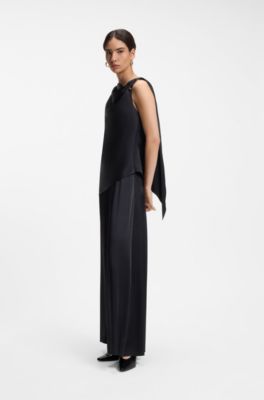 Straight-leg jumpsuit with pin and gathered detail, Dark Blue