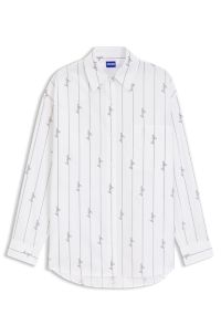Oversized-fit blouse in cotton poplin with script logos, White Patterned